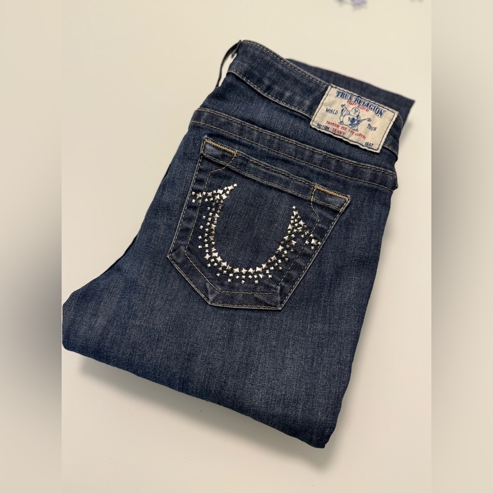True Religion Women's Studded Blue Skinny Jeans Size 29 - Picture 2 of 13